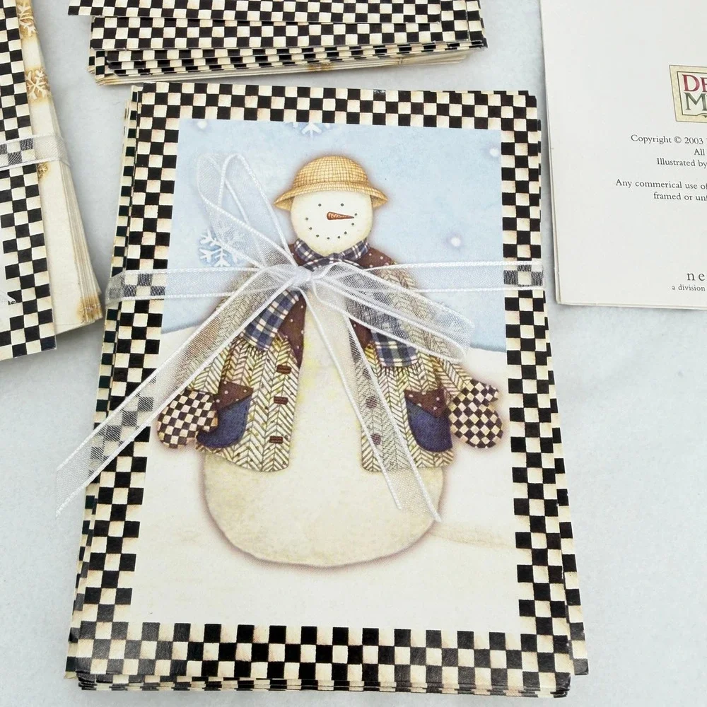 Debbie Mumm Snowman Styles Note Cards Set Checkered Border Holiday Stationery